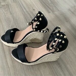 Studded Black Wedge Espadrille Sandals US8.5 / EUR 39